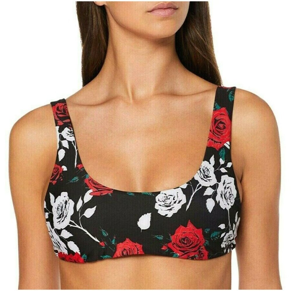 Nike Black Floral Scoop Bralette with Red and White Roses